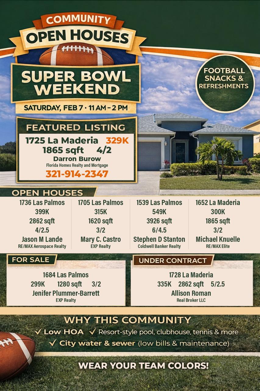Super Bowl Weekend Community Open Houses